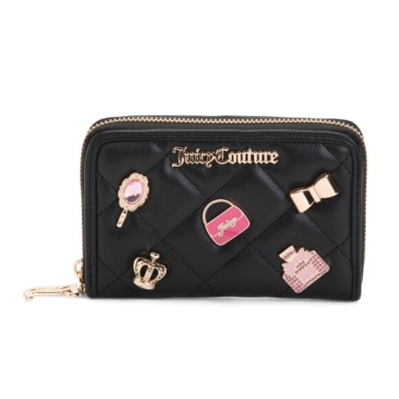 NWT Juicy Couture Girls Only Med Tab Zip Around Black Quilted Charmed wallet bag - Picture 1 of 7